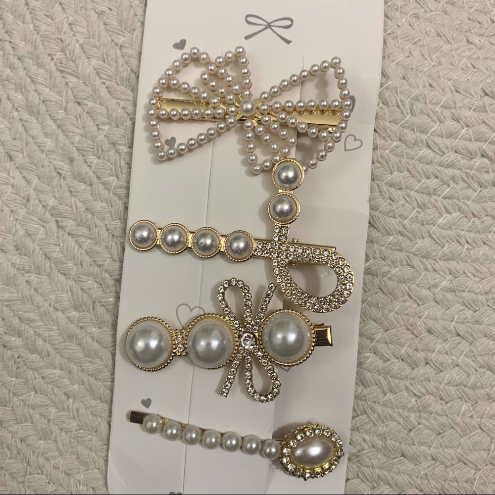 Retro pearls and crystals gold/Silver hairpins NWT